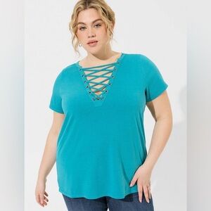 Torrid Teal Lace-Up Top